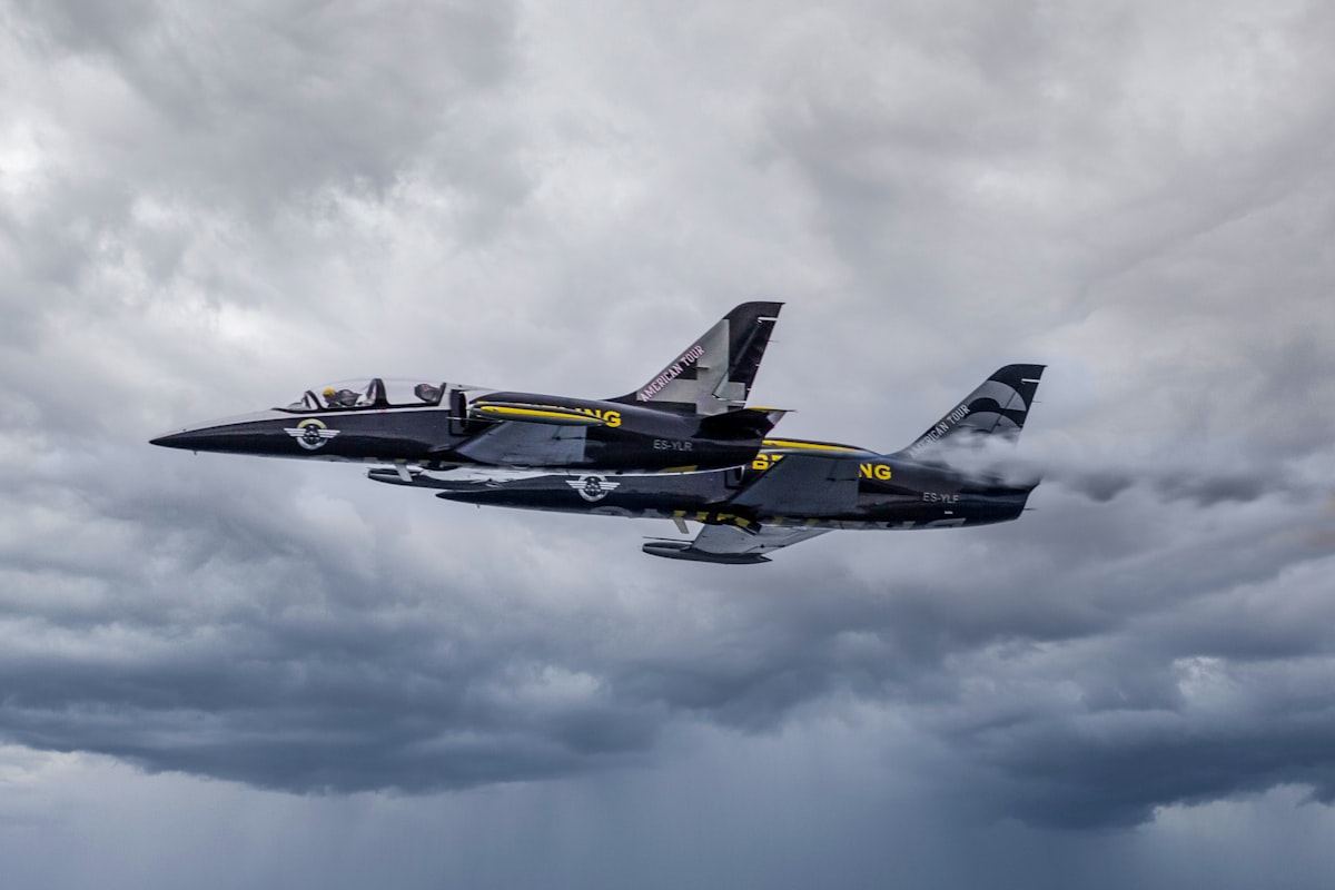 Fighter aircraft in flight