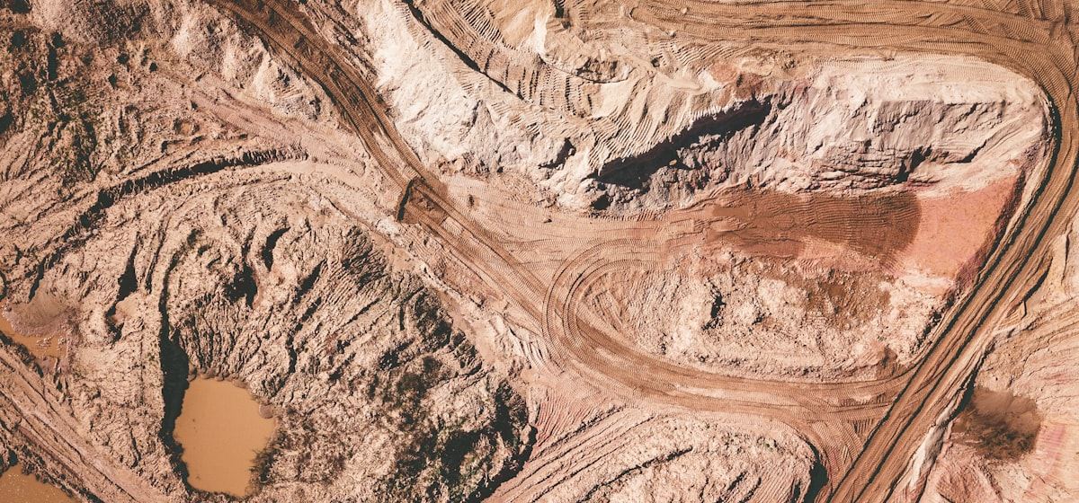 Open-pit mine terraces, aerial view