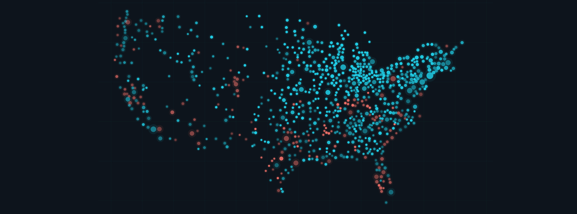 Map of US metros coloured by the twelve-month change in home values, rising in cyan and falling in red, August 2026