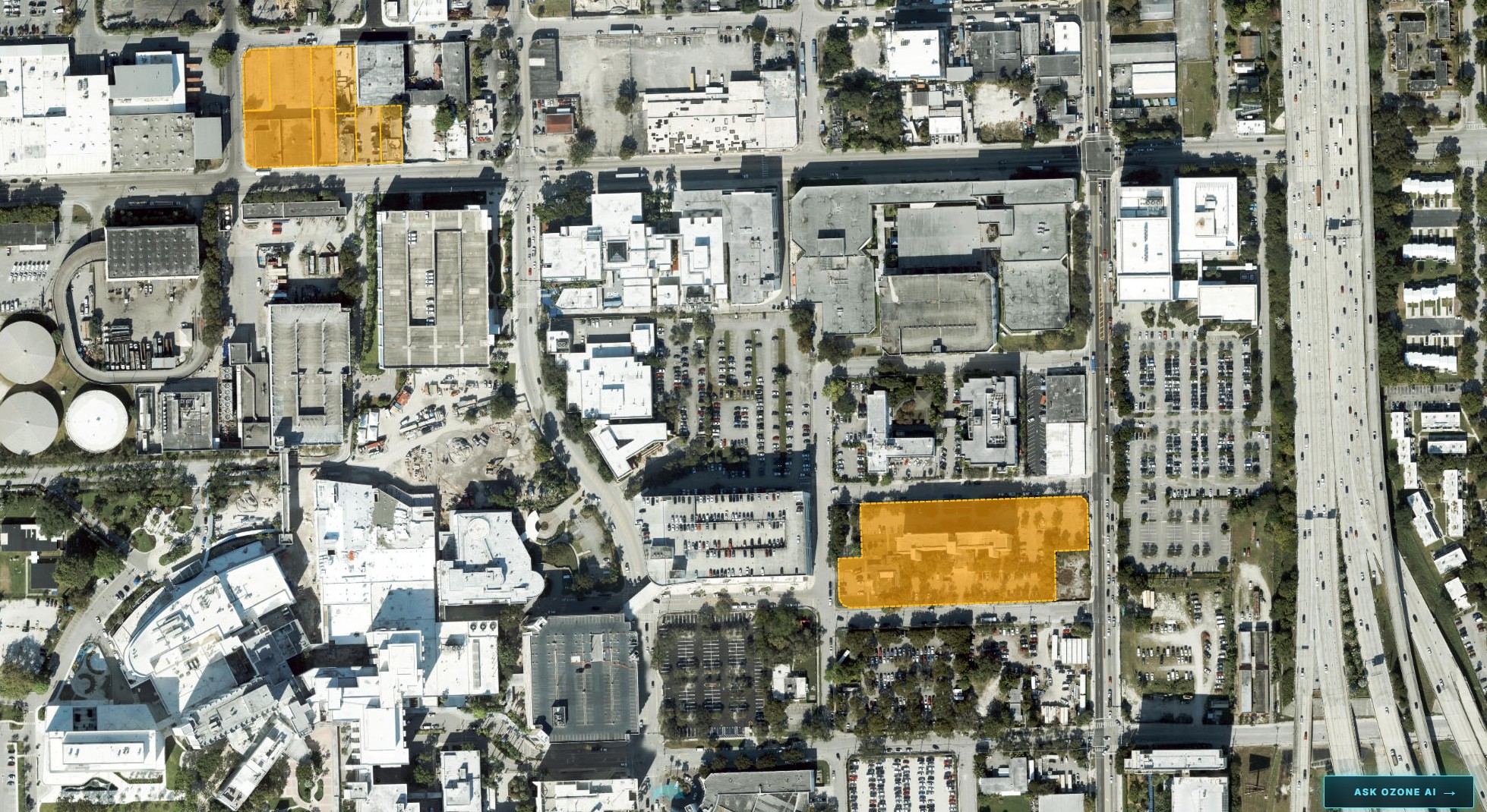 OZONE zoning intelligence layer — Miami metropolitan area detail view, parcel-level rezoning activity and overlay designations